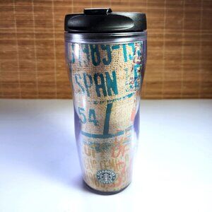 Vintage Starbucks Travel Mug 2004 Burlap Guatemala Coffee Bean Bag Design 16 Oz
